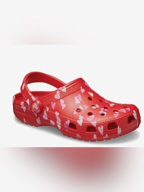 CROCS Kids Classic Clog in Red with Pink and White Hearts